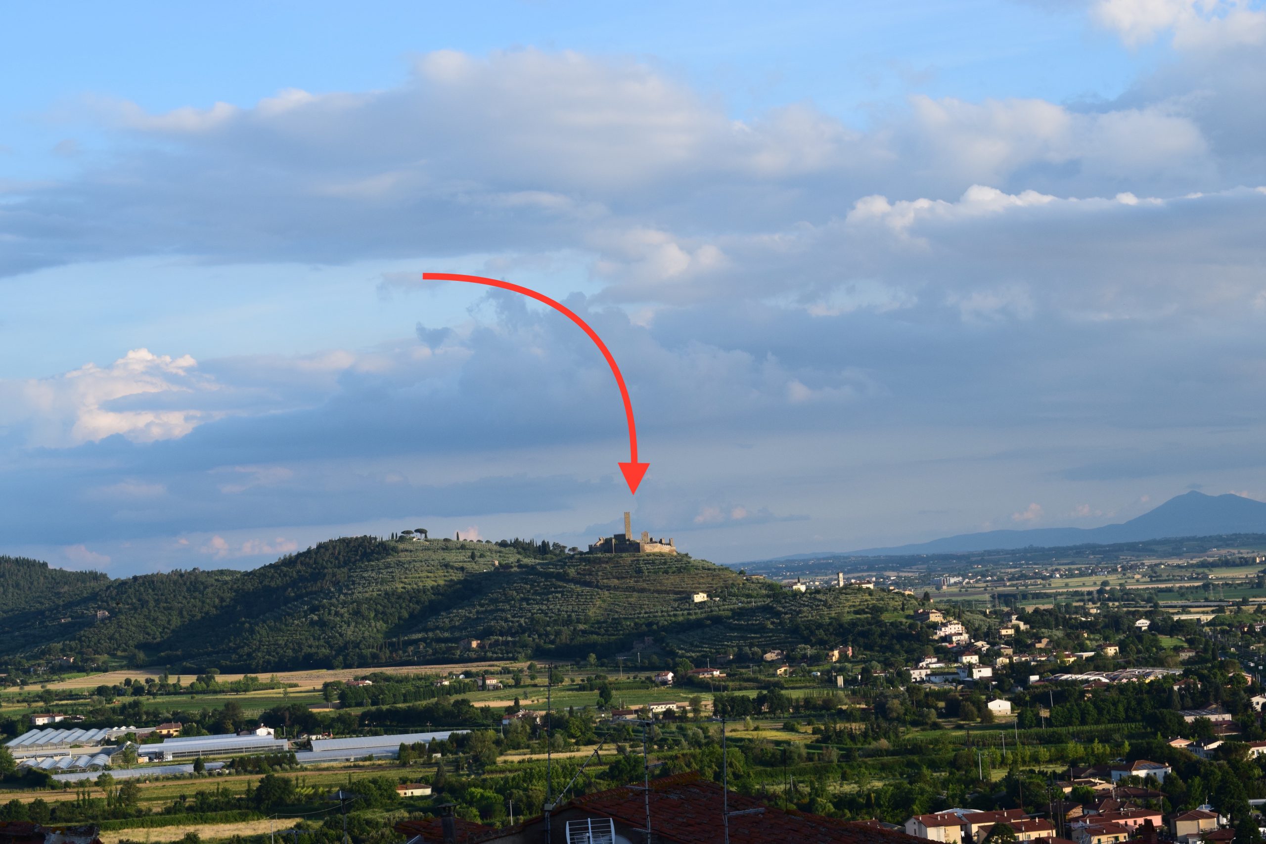Montecchio in the morning with arrow